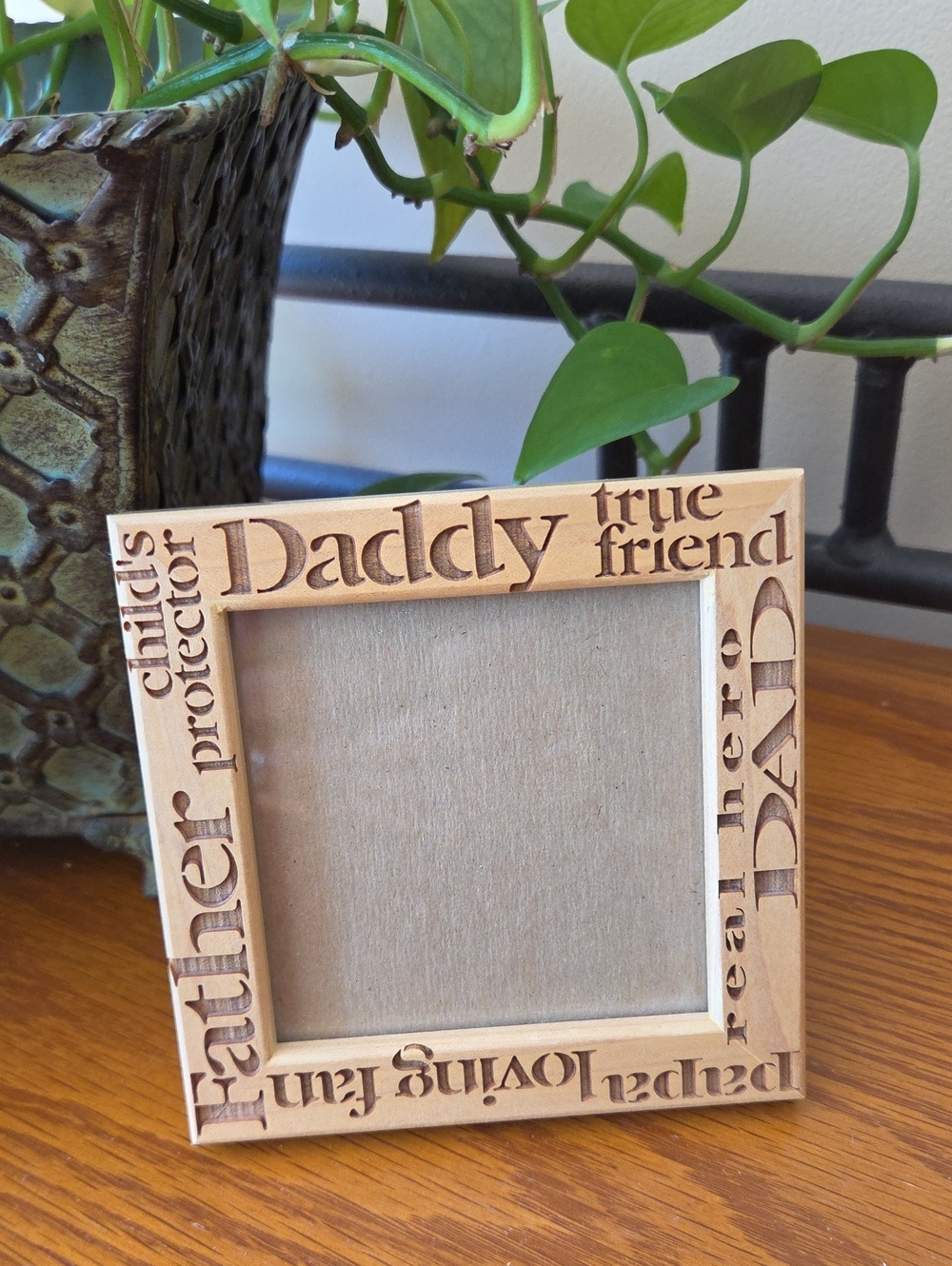 Natural Wood Dad-themed Square Picture Frame - Holds 3 1/2 X 3 1/2 Photo